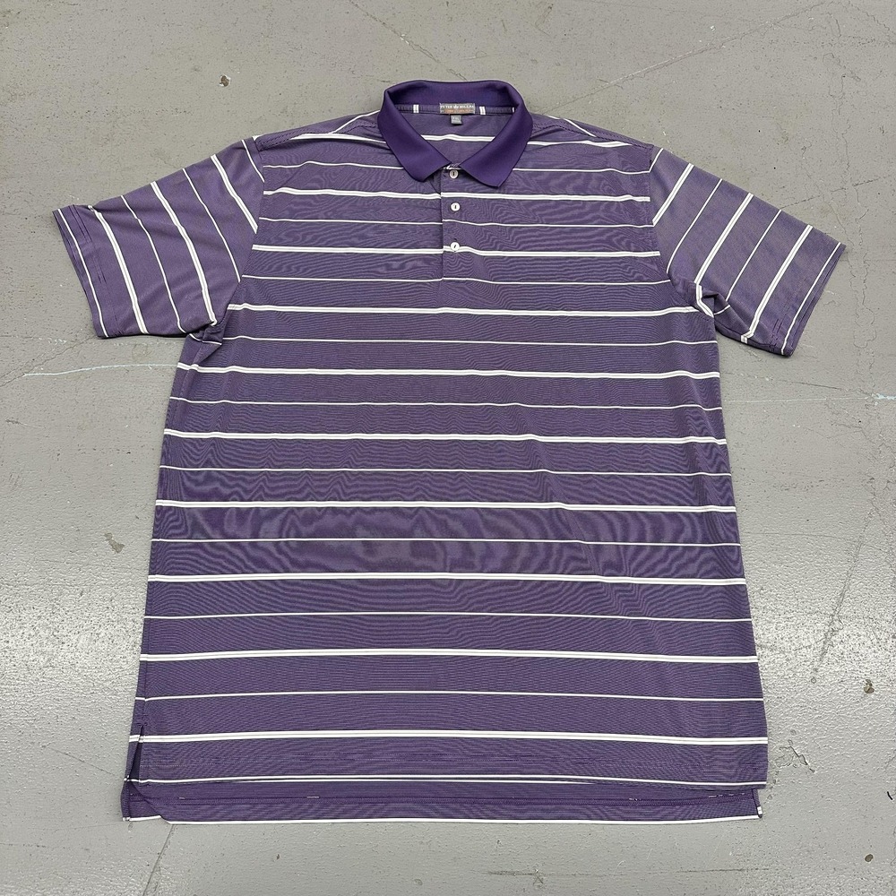 Peter Millar Polo Shirt Mens 2XL Purple Stripe Summer Comfort Golf Performance